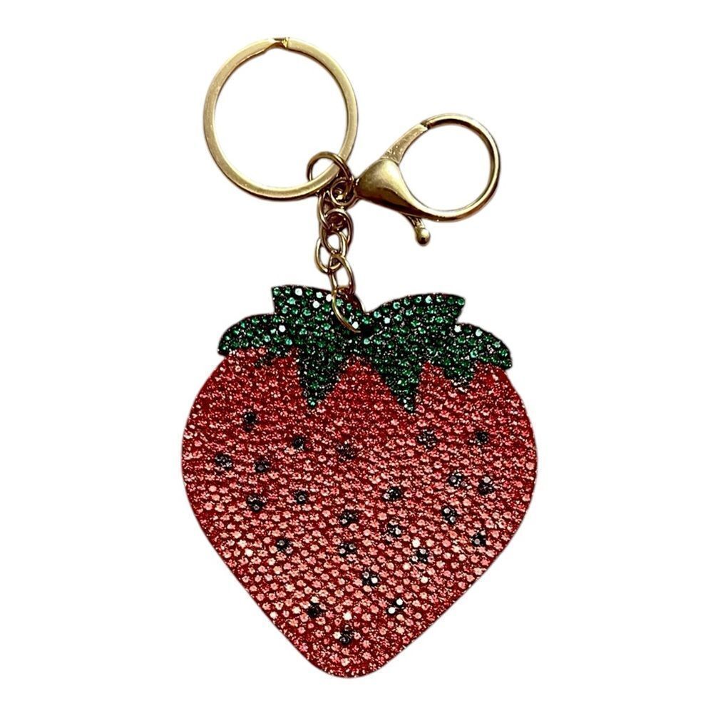 Large Sparkly Strawberry Keychain Bag Charm